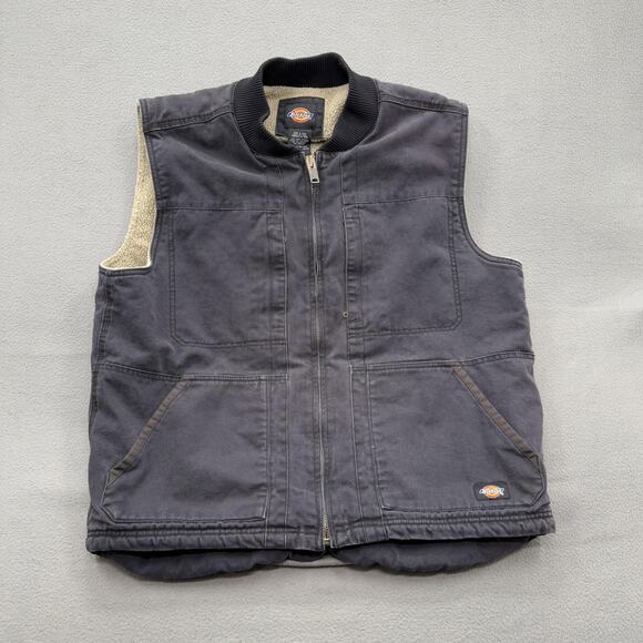 Dickies Work Vest Mens Large Blue Sherpa Lined Duck Canvas Zip Pockets Warm - Picture 1 of 10
